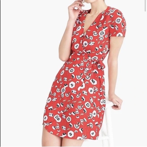 J. Crew Red Poppy Floral Wrap Dress Size: 4 - Picture 1 of 4